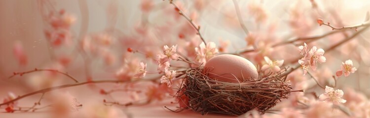 easter egg with cherry blossoms in a birds nest