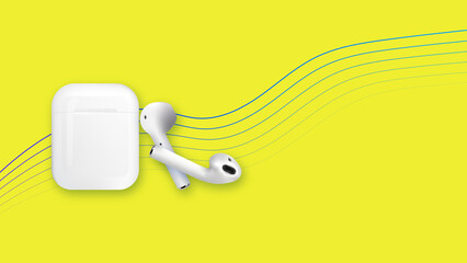 wireless headphones on a yellow background. the concept of listening to music. musical relaxation illustration. modern communication devices