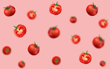 whole and sliced ​​tomatoes on a pink background. the concept of cooking tomato paste
