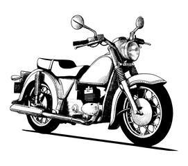 Drawn Motorcycle.  Sketch illustration. Engraved style.