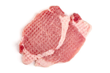 Fresh raw pork chops, isolated on white background