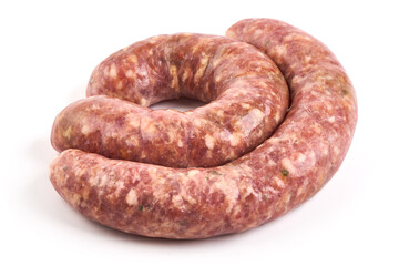 Fototapeta premium Uncooked sausages for grill, isolated on white background
