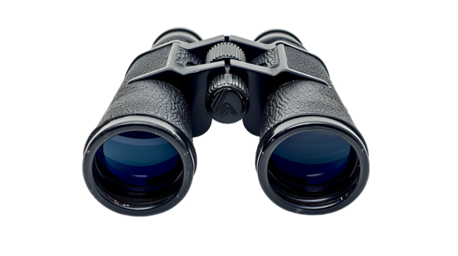 Black binoculars isolated on transparent background 
