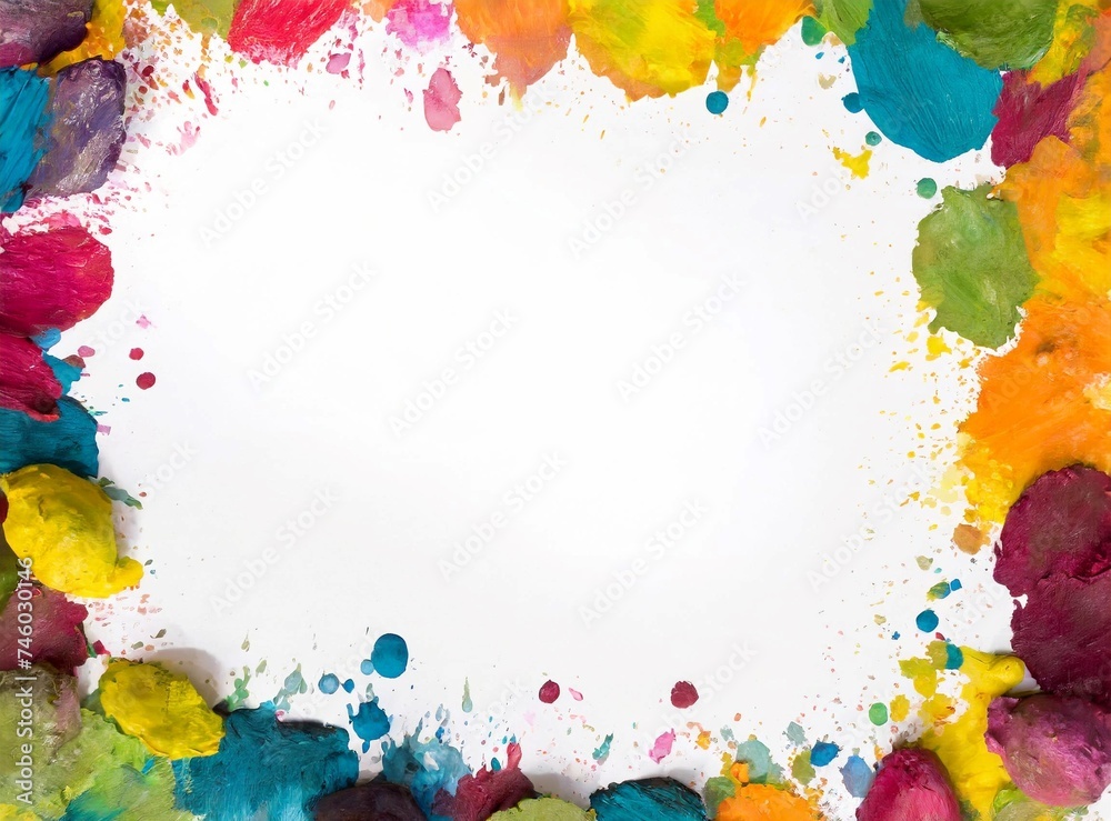 Poster White background with paint splashes. Frame design. Copy space for text.