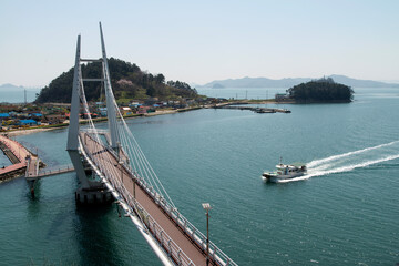 View of the suspension bridge on the sea