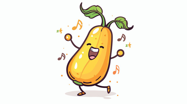 Cute funny yellow vegetable marrow walking singing.