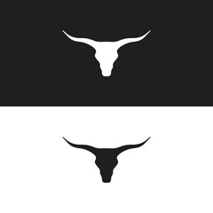 Longhorn Silhouette Vector Icon. Bullhead silhouette long horn vector logo design.
