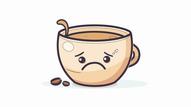Cute sad cup of coffee character. Vector hand drawn