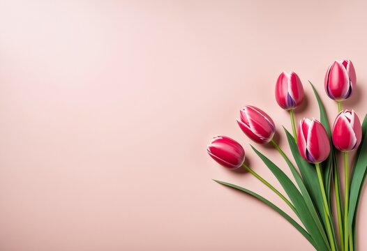 Elegant Springtime Easter Background with Vivid Tulips with copy space