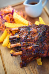 BBQ Ribs With Fries And Sauce