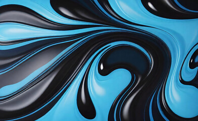 青と黒の抽象的なカラフルなサイケデリックな有機液体ペイント インク大理石のテクスチャ背景。ダークで滑らかな表面波動ミックスランダムパターン。創造性フロー絵画の偶然のコンセプト。