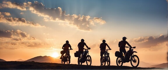 Mesmerizing Low-Angle Views of Cross-Country Bikers Embarking on an Adventure Through Mountainous Terrain During the Sunrise