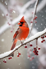 A Vibrant Cardinal in a Winter Wonderland: A Detailed HD Nature Photography