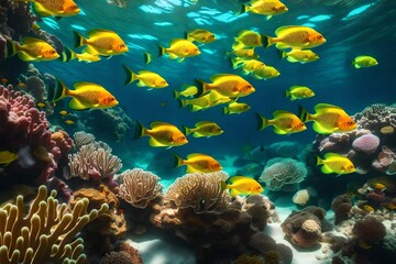 Naklejka na ściany i meble a picture of a vibrant coral reef teeming with colorful fish and marine life,