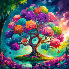 Colourful Floral Doodle Tree