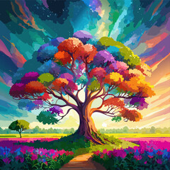Obraz na płótnie Canvas Colourful Floral Doodle Tree