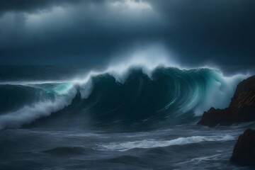 Naklejka premium a realistic seascape during a fierce storm,