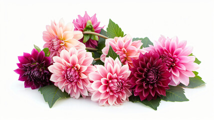 Bouquet of dahlia flowers plant with leaves isolated