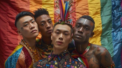 Fototapeta na wymiar Diverse Unity - LGBTQ+ Pride. A powerful close-up of queer people , their faces and expressions capturing a narrative of pride, unity, and the vibrant spirit of the LGBTQ+ community
