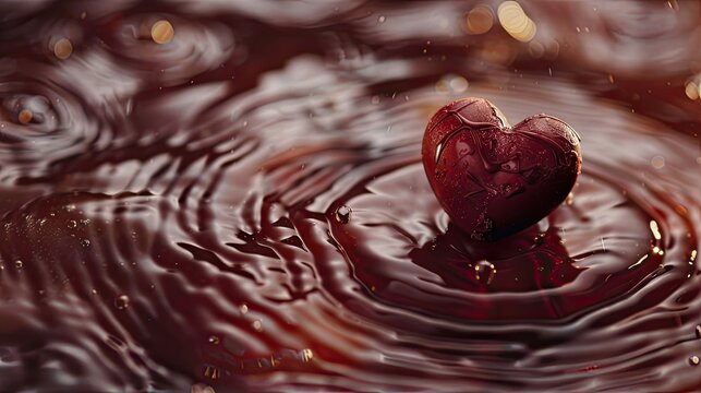 Our image features heart shape ripples on a chocolate surface-an irresistible visual portraying the artistry and decadence of a romantic dessert for your culinary designs