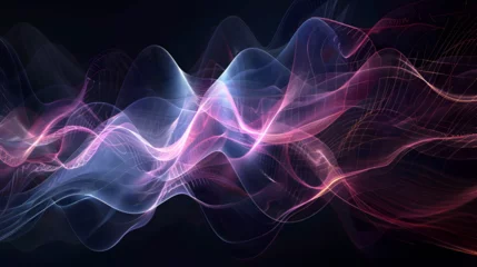 Poster Fractal waves  abstract image of radio frequency waves blending seamlessly with geometric shapes and lines."