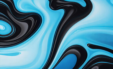 青と黒の抽象的なカラフルなサイケデリックな有機液体ペイント インク大理石のテクスチャ背景。ダークで滑らかな表面波動ミックスランダムパターン。創造性フロー絵画の偶然のコンセプト。
