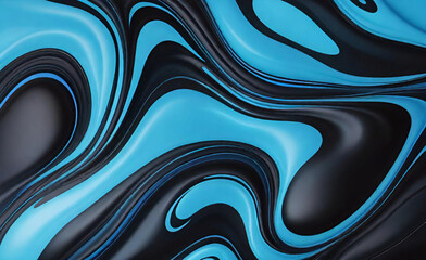 青と黒の抽象的なカラフルなサイケデリックな有機液体ペイント インク大理石のテクスチャ背景。ダークで滑らかな表面波動ミックスランダムパターン。創造性フロー絵画の偶然のコンセプト。