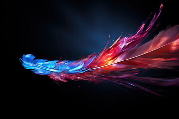 Gradient holographic neon feather on a black background.
