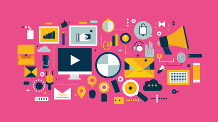 Digital marketing over pink background vector illust