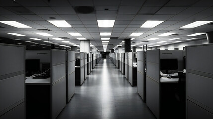 Monotonous Corporate Workspace in Black and White