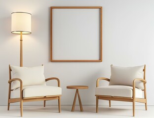 White chairs with a blank frame for a portrait photo and a floor
