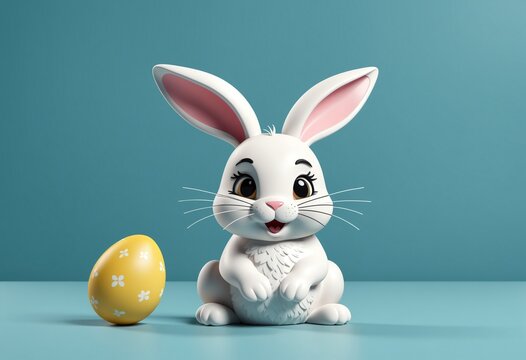 Adorable Easter Bunny with Decorative Egg on Pastel Background