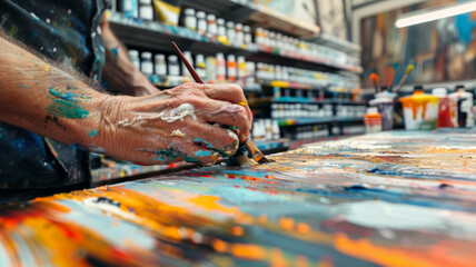 Obraz premium A woman painting in a studio.