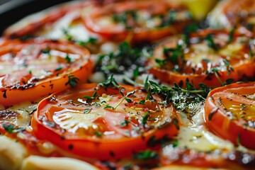 close up of pizza with large tomatoes 