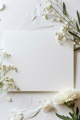 mock up image of paper and flowers on white background, in the style of brown and bronze, minimalist canvases, white and brown, top view - 746039723
