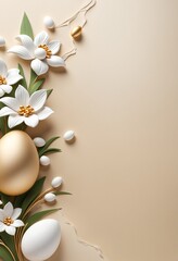 Fototapeta na wymiar Elegant Easter Celebration with Floral and Egg Motifs with copy space
