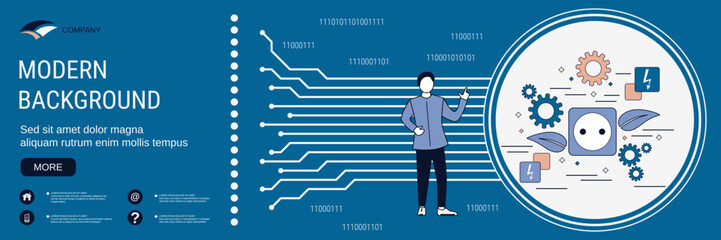 Obraz premium Digital technology banner vector design template. Green energy concept