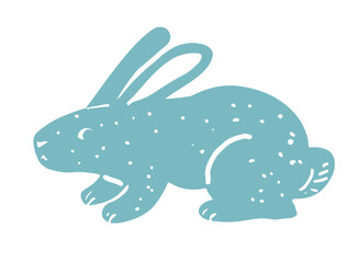 Silhouette of a blue rabbit. Simple vector style illustration isolated on a white background. Spring and Easter concept for design and print. 