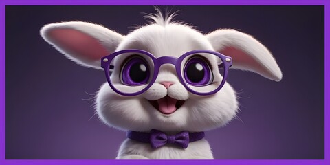 Cute baby rabbit wearing spectacles isolated on solid pastel background, baby bunny, Creative animal concept, commercial, editorial advertisement background