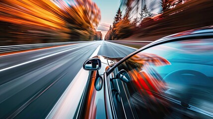 Our image captures a car driving on a motorway at high speeds, overtaking other cars-a dynamic portrayal of urban mobility, fast-paced travel, and the excitement of the road