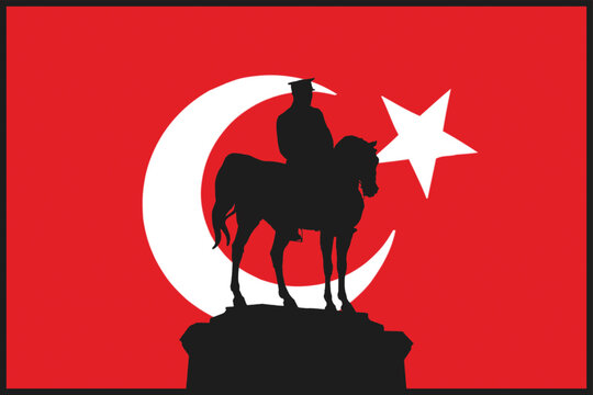 Turkish flag background, evoking the spirit of Turkey's national holidays and honoring Mustafa Kemal Ataturk's legacy. Vector illustration