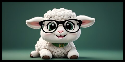 Cute baby sheep wearing spectacles isolated on solid pastel background, baby lamb wallpaper for kids, Creative animal concept, commercial, editorial advertisement background