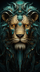 Futuristic image of a lion head.