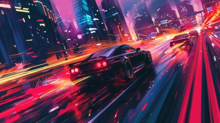 Our image captures a car driving on a motorway at high speeds, overtaking other cars-a dynamic portrayal of urban mobility, fast-paced travel, and the excitement of the road - obrazy, fototapety, plakaty