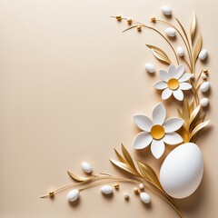 Elegant Easter and Springtime Floral Arrangement with Eggs with copy space