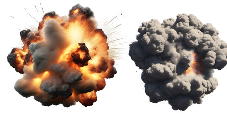 Set of explosions isolated on transparent png background