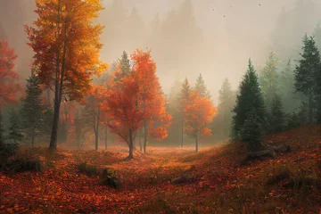 Raamstickers Morning autumn forest. AI generated. © writerfantast