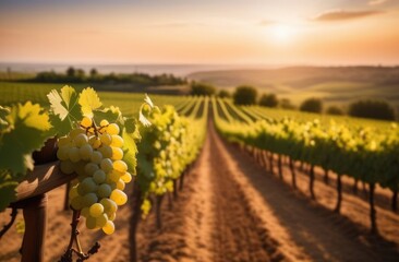 grape plantation to the horizon, summer vineyard, harvesting, wine production, sunny day, beautiful...