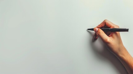 Our image features a hand holding a pen, writing on a white background-a closeup view capturing the art of penmanship, creativity, and the business concept of personalized communication