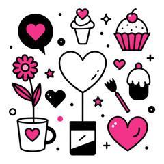 elements of Valentines icons on white background